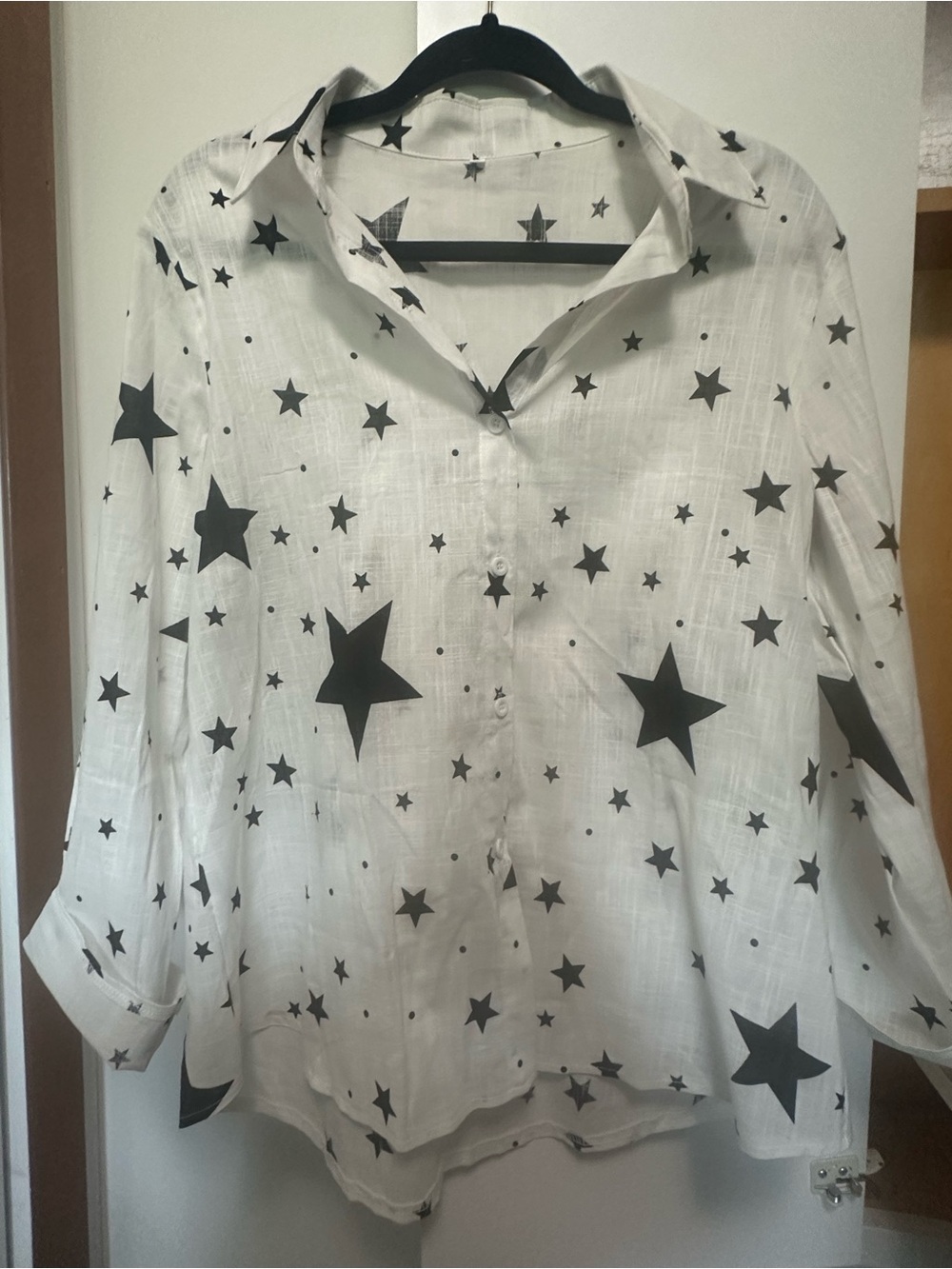 Women's White Star Print Button-Up Shirt